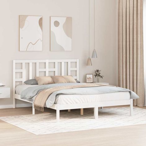Cadre de lit sans matelas blanc 150x200 cm bois massif (1/5)