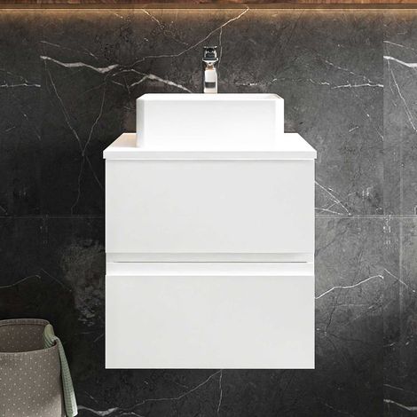 Hudson Reed Urban Wall Hung 2-Drawer Vanity Unit with Worktop 500mm Wide - Satin White (1/5)