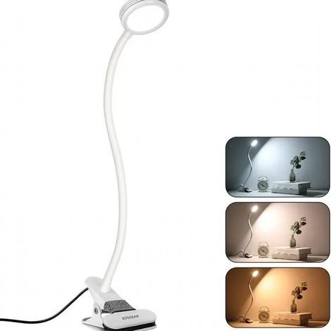 Lampe-Clip Lampe de Bureau à LED à Pince de Lectur de Table deLit Luminosité Réglage le Domicile Flexible à 360° (1/5)