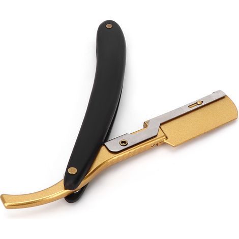 Porte-lame de rasoir homme style rétro, couteau de rasage pliant barbe, outil d'épilation doré (1/5)
