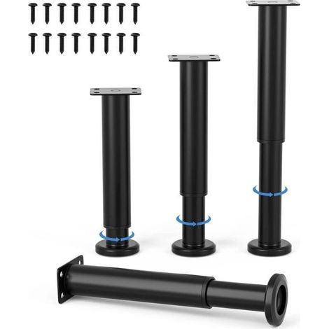 4 Pièces Pieds de Meubles Réglables 18cm Noir Jambe de Table Rond en Métal pour Canapé Armoire Lit avec Vis (1/4)