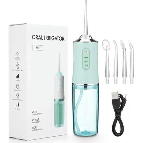 Hydropulseur buccal portable à jet de soie dentaire 4 jets 220 ml 3 modes IPX7 1400 tr/min vert. (1/4)