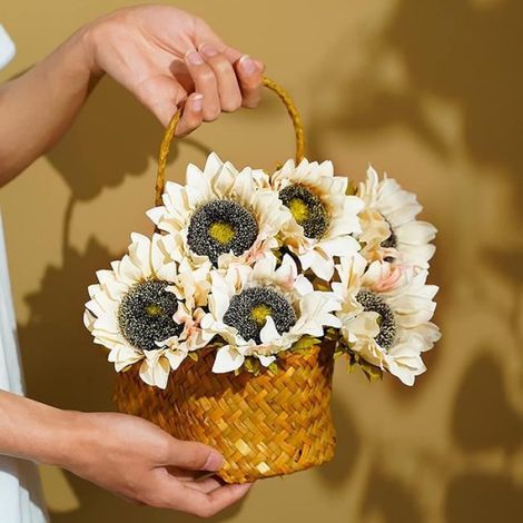 14 Tournesol, Soie, Blanc, 11 pouces, Décoration maison, Mariage, Fête (1/4)