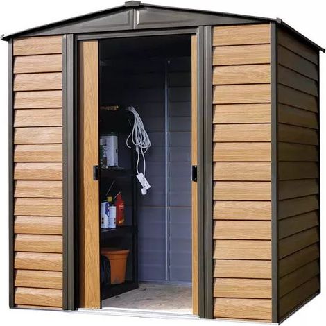 Abri métal Habrita Foresta Arrow Woodridge 2,92m2 imitation bois toit 2 pentes (1/3)