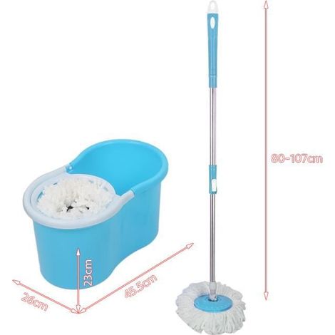 LUXS Mop,Serpillière,Balai à franges avec Deux têtes en Microfibre + Seau-Essoreur Blue (1/3)