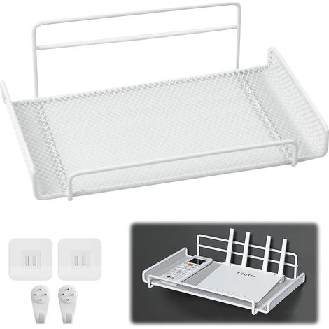 Étagère à suspendre sans perçage pour routeur, projecteur, petit rack ventilé, support mural, peut être utilisé pour cuisine, salle de bain, 2 étagères murales de montage (1/5)