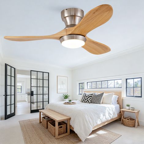 Ventilateur de plafond encastré de 91 cm (36 pouces) avec éclairage et télécommande, trois pales en bois massif à extrémités incurvées, 3CCT, intensité variable, fonction mémoire 6 vitesses, réversibl (1/5)