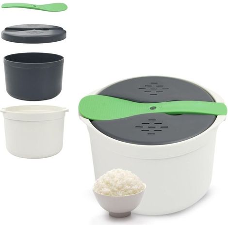 Cuisson vapeur micro-ondes complet, cuillère couvercle passoire, cuiseur riz nouilles céréales, étanche vert (1/4)