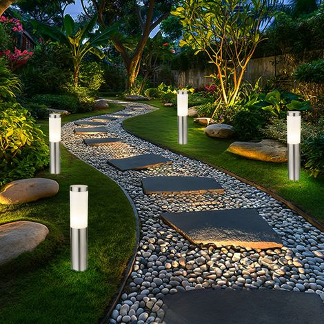 4x LED Außen Stehleuchte Standlampe Beleuchtung Weg-Licht Edelstahl IP44  geeignet für Garten, Hof, Weg, Eingangsbereich, Veranda, Terrasse