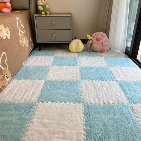 Tapis en mousse EVA doux et moelleux – créez des zones sécurisées dans votre chambre ou votre salle de jeux – 12 pièces, blanc + bleu (1/4)