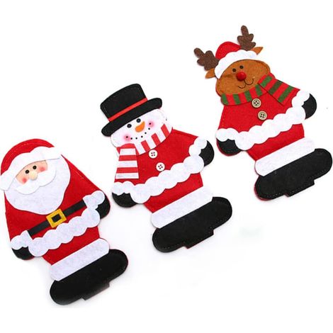 Ensemble (6 pièces) de sacs à couverts de Noël : porte-couvercles en forme de Père Noël, bonhomme de neige, élaphe, décorations de table (1/5)