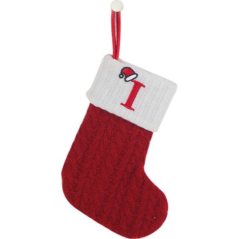 Chaussette de Noël en polyester brodée I, sachet cadeau avec cordelette pour sapin, décoration de Noël tricotée - Rouge (1/5)