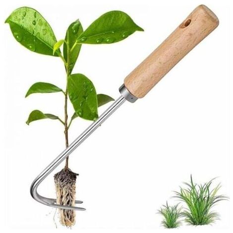 Outil de Désherbage en Acier Inoxydable, Désherbeur Manuel Herbe Jardinage avec Poignée Bois Désherbeur en Acier Inoxydable Extracteur de Mauvaises Herbes, pour Désherber Votre Jardin (1/5)