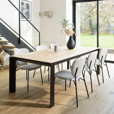 TOM - Lot de 2 chaises tissu écru pieds acier noir (1/5)