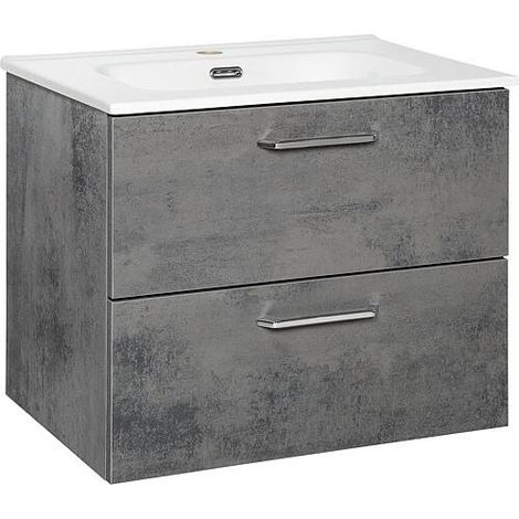 Meuble sous-vasque + vasque en céramique NOA, ciment, 2 tiroirs, 615x515x470mm (1/3)