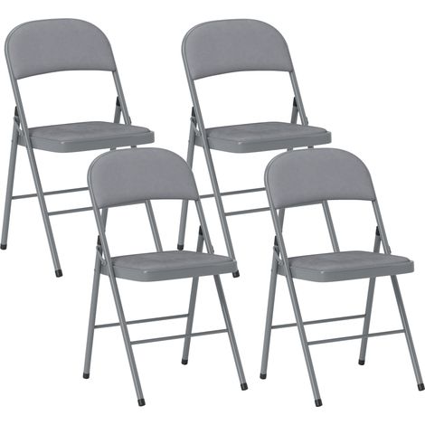 Ensemble de 4 chaises d'intérieur pliables et portables, assises et dossiers recouverts de velours, structure en acier, gris clair (1/5)