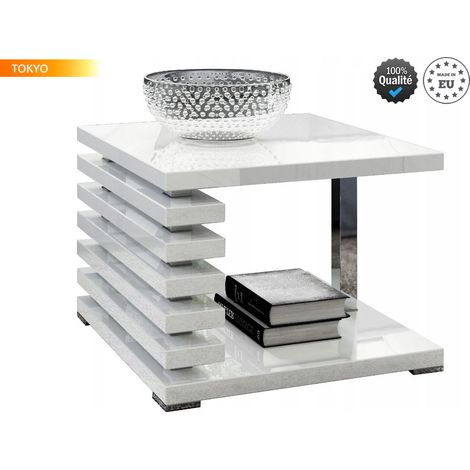 Dusine – Table basse carrée blanche laquée 60 x 60 cm – Mélaminé certifié FSC – Design moderne pour intérieur élégant – Facile d'entretien (1/3)