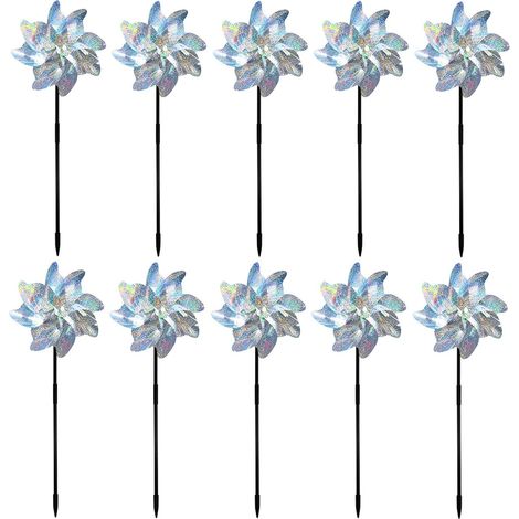 Confezione da 10 dispositivi dissuasori per uccelli, mulino a vento, repellente per uccelli, mulino a vento riflettente, dispositivo dissuasore per uccelli, turbina eolica, mulino a vento riflettente (1/5)