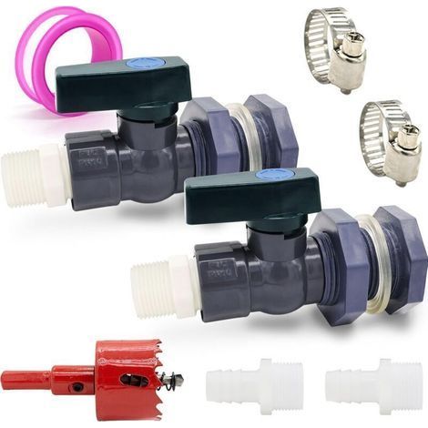 Connecteur PVC pour Réservoir Eau de Pluie avec Raccord Cloison et Adaptateur Tuyau 25/16 mm (1/4)