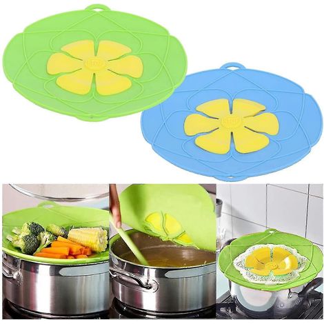 Lot de 2 couvercles anti-débordement en silicone, réutilisables, pour casseroles et micro-ondes. (1/5)