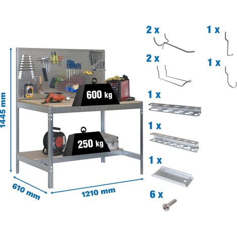 Simonrack banco da lavoro senza viti galva e legno 144,5 x 121 cm
