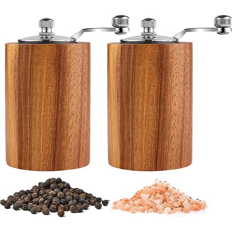 Set di macina sale e pepe in legno - Macinini in legno con nucleo in ceramica regolabile - Macinini sale e pepe classici manuali ricaricabili con trasmissione a ingranaggi (1/4)