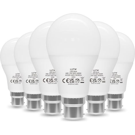 Ampoule LED A60 12W = 100W 1200lm Blanc Neutre 4000K Lot de 6 Ampoule B22 LED, Ampoule a Baïonnette Non Dimmable, Sans Scintillement, CRI 80, pour l'Éclairage Domestique (1/5)