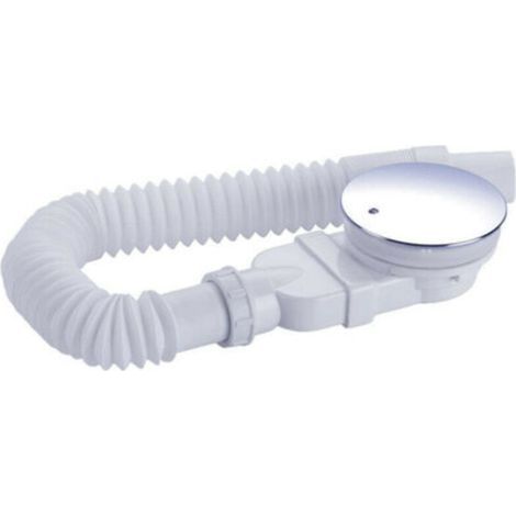 Bonde de douche 90 mm, extra plat, trou de vidange pour bac de douche, siphon avec système anti-odeurs, tamis à cheveux, tuyau flexible, couvercle chromé，blanc, une pièce, (1/5)