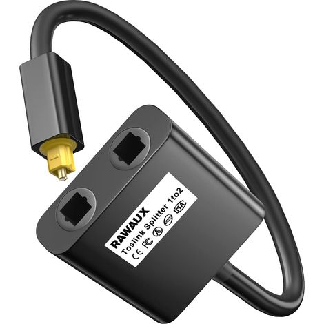 Répartiteur Cable Fibre Optique Audio Toslink Diviseur Optique 1 en 2 Sorties 0.2M Spdif Adaptateur de Câble pour TV,DVD, Amplificateur, Barre De Son (Noir) (1/5)