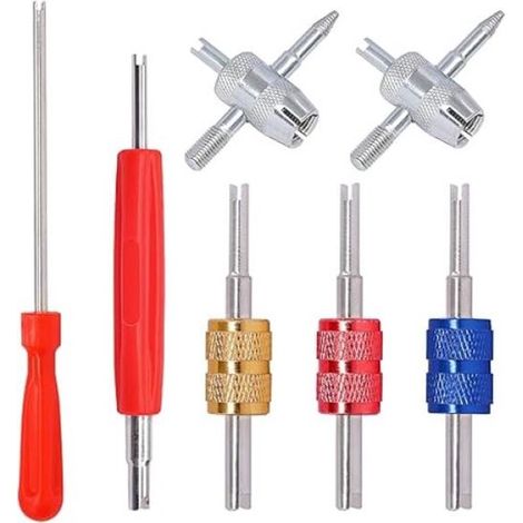 Extractor de válvulas de neumáticos, Juego de 7 piezas, Llave para válvulas, Núcleo de válvula doble, Válvulas internas universales (1/5)