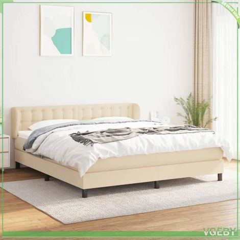 Sommier à lattes avec matelas - 3126578 - 160x200 cm - Tissu crème - Matelas 20 cm ressorts ensachés (1/5)