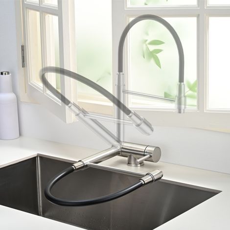 Mitigeur de cuisine rabattable rotatif 360° – Acier inoxydable 304 brossé – Hauteur sous bec 174 mm – Conception anti-collision (1/5)