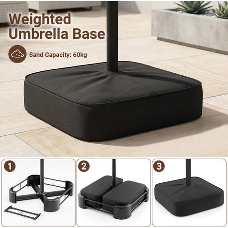 Parasol de patio double face 15 pieds avec 144 lumières LED solaires, manivelle, base incluse - marron (1/5)