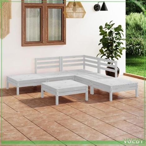 Salon de jardin - FAFEICY - 3082643 - Bois de pin massif - Blanc Mat - Modulaire 6 places (1/5)