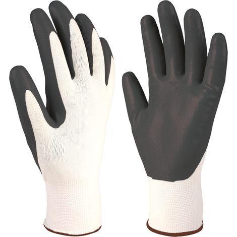 Guantes de poliéster y palma de nitrilo (Talla 11) color blanco y gris (1/5)