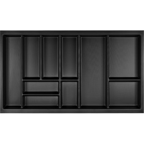ORGA-BOX Junker Slim Besteckeinsatz 825 x 476 mm Lavagrau mit Perlstruktur für 90er Schränke Küchen Schubladeneinsatz passgenau für SO SLIM Schubladensystem