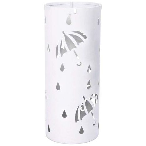 WOLTU Regenschirmständer aus Eisen, Ø20 x H49cm, Schirmständer mit Wasserauffangschale, 4 Haken für Taschenschirme, Weiß Rund (1/5)