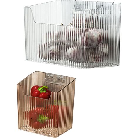 Lot de 2 corbeilles de rangement murales sans perçage en plastique transparent polyvalentes pour ail et épices de cuisine (1 moyen + 1 petit) ajourées (1/4)