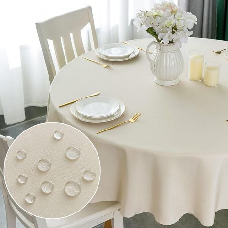 1 Nappe Ronde,Imperméable,Effet Lin,Polyester,Salle à Manger.
