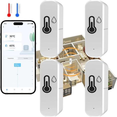 Lot de 4 thermomètres hygromètres WiFi – 2,4 GHz, Tuya/Smart Life – Alexa, Google Home – Bébé, maison (1/5)