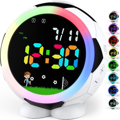 Réveil Football Numérique pour Enfants, Veilleuse Colorée avec Minuterie, Double Alarme, 6 Tonalités d'Alarme, Snooze, 12/24h, Cadeau de Scolarisation pour Garçons Filles (1/5)