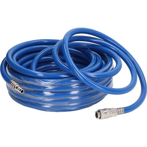 Tuyau d'air comprimé de 15 m, tuyau de pression en PVC, diamètre extérieur de 15 mm, avec raccord rapide 1/4". (1/5)