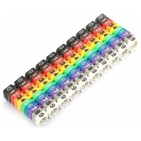 Cable Tag, Coded Digital Cable Tag Clip of 09 Number, Colorful Plastic C Type Cable Marker, Anti-Loose(6.0mm² 100Pcs) (1/4)