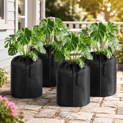 TolleTour Set da 4 protezioni invernali per piante 50x45 cm Nero, antigelo per piante in vaso con cerniera (1/5)
