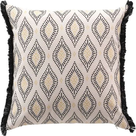 Coussin Déco à Franges "Oricia" 45x45cm Beige & Noir (1/4)