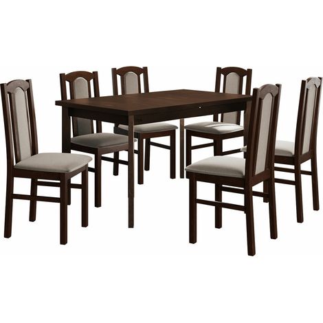 Salle à manger complète Victorville 277, Noix, 78x80x140cm, Diamètre: 0, Nombre de chaises: 6, Style: Contemporary