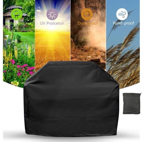 Wasserdichte Barbecue-Abdeckung aus schwarzem Oxford-Polyester (145 x 61 x 117 cm) (1/4)