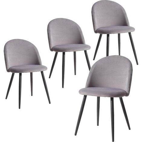 Esszimmerstühle 4er-Set Samt mit Rückenlehne Grau (1/5)