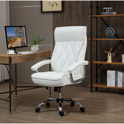 Silla de oficina de polipiel blanca, ergonómica, giratoria, altura regulable, con basculación (1/5)