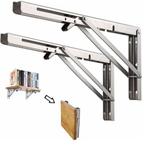 Étagère murale Pliante de 600 mm 2 Pièces, Cadre de Support d'étagère de Garage, Support de Support Pliant en acier inoxydable pour établi, 200KG Porteur (sans planche de bois),